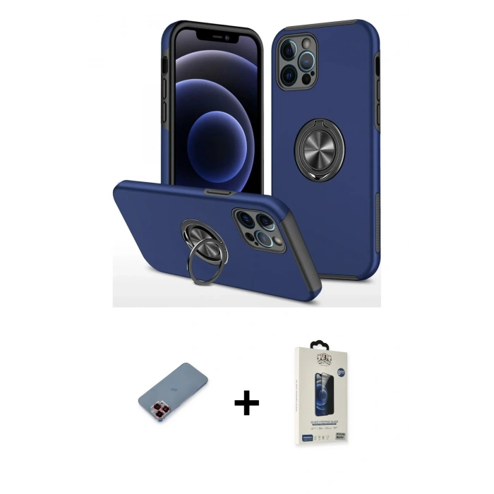 MARSİLYAN™- iPhone 12 Pro Max Kılıf Odak Form Prime - Siyah Bilvis Hayalet Cam Ekran Koruyucu + Metal Kamera Lens Koruma Cam - KI