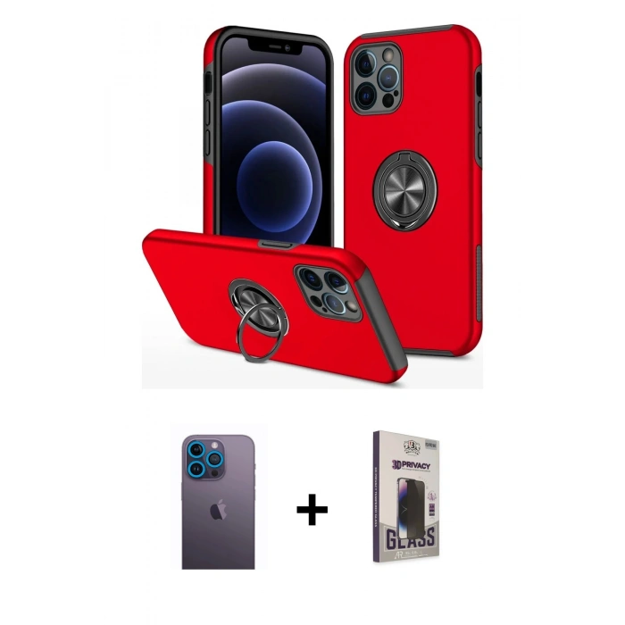 MARSİLYAN™- iPhone 12 Pro Max Kılıf Odak Form Prime - Siyah Bilvis Hayalet Cam Ekran Koruyucu + Neon Fosforlu Kamera Lens - MI