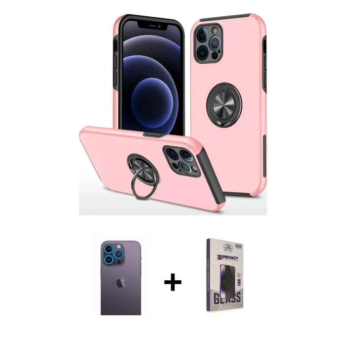 MARSİLYAN™- iPhone 12 Pro Max Kılıf Odak Form Prime - Siyah Bilvis Hayalet Cam Ekran Koruyucu + Neon Fosforlu Kamera Lens - MI