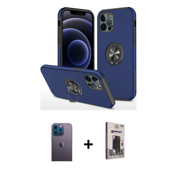 MARSİLYAN™- iPhone 12 Pro Max Kılıf Odak Form Prime - Siyah Bilvis Hayalet Cam Ekran Koruyucu + Neon Fosforlu Kamera Lens - MI