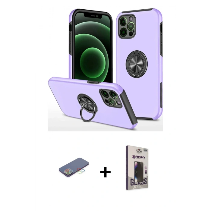 MARSİLYAN™- iPhone 12 Pro Max Kılıf Odak Form Prime - Siyah Bilvis Hayalet Cam Ekran Koruyucu + Renkli Kamera Lens Koruma Cam - MI