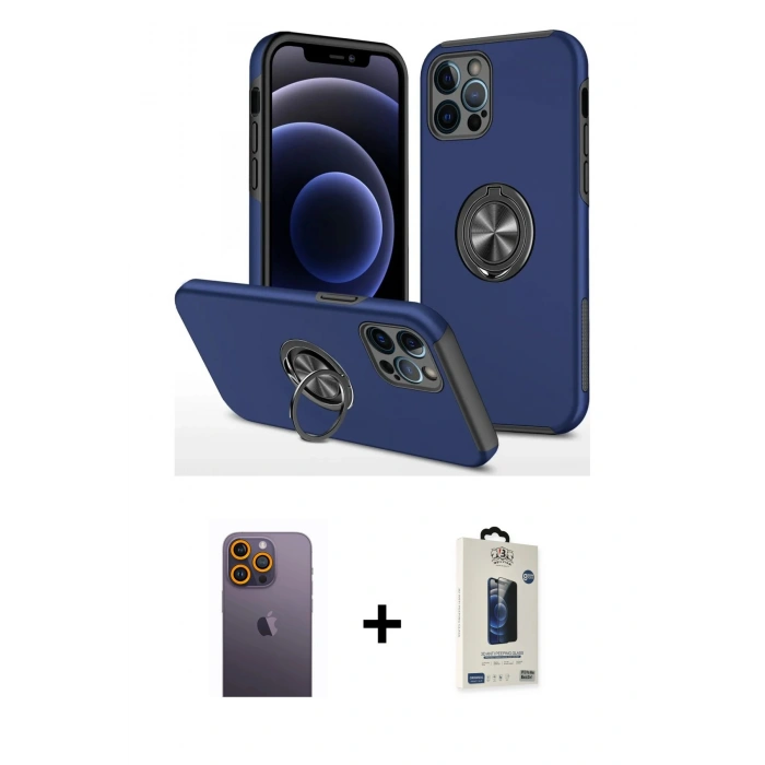 MARSİLYAN™- iPhone 12 Pro Max Kılıf Odak Form Prime - Siyah Bilvis Hayalet Cam Ekran Koruyucu + Neon Fosforlu Kamera Lens - SI