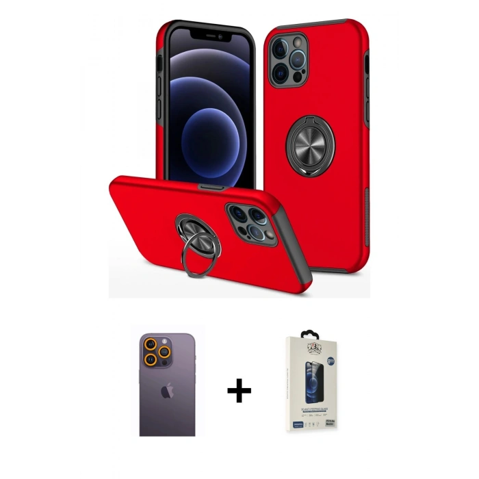MARSİLYAN™- iPhone 12 Pro Max Kılıf Odak Form Prime - Siyah Bilvis Hayalet Cam Ekran Koruyucu + Neon Fosforlu Kamera Lens - SI