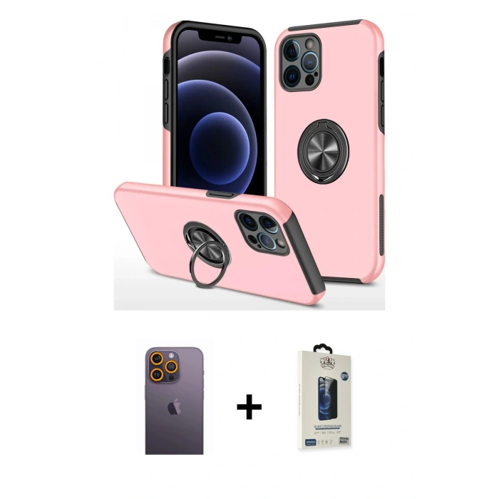 MARSİLYAN™- iPhone 12 Pro Max Kılıf Odak Form Prime - Siyah Bilvis Hayalet Cam Ekran Koruyucu + Neon Fosforlu Kamera Lens - SI