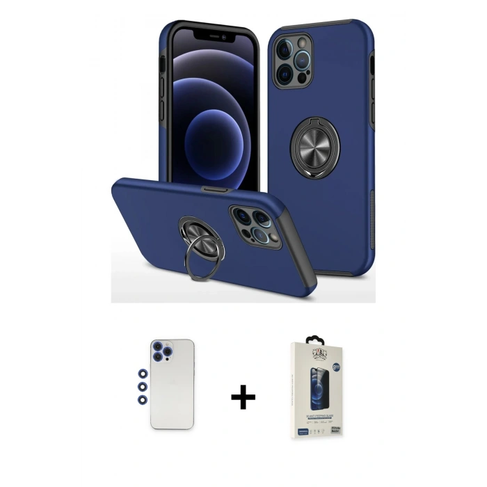 MARSİLYAN™- iPhone 12 Pro Max Kılıf Odak Form Prime - Siyah Bilvis Hayalet Cam Ekran Koruyucu + Shine Kamera Lens - LT