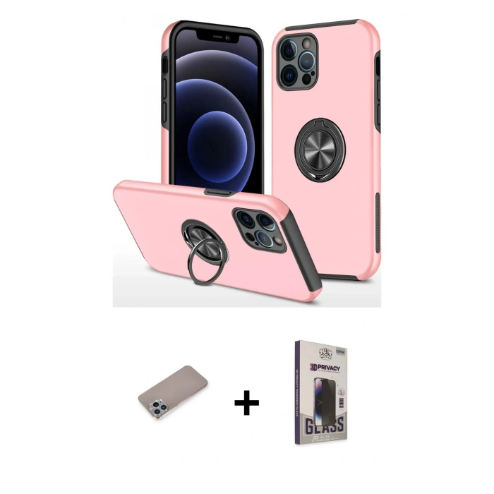 MARSİLYAN™- iPhone 12 Pro Max Kılıf Odak Form Prime - Siyah Bilvis Hayalet Cam Ekran Koruyucu + Shine Kamera Lens Koruma Cam - SABE