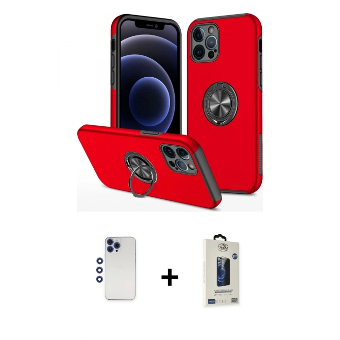 MARSİLYAN™- iPhone 12 Pro Max Kılıf Odak Form Prime - Siyah Bilvis Hayalet Cam Ekran Koruyucu + Shine Kamera Lens - LT