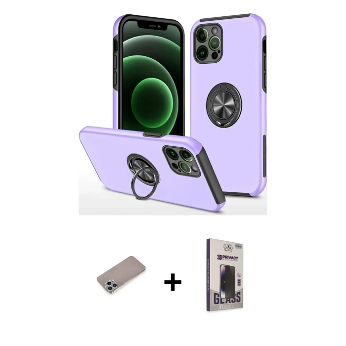 MARSİLYAN™- iPhone 12 Pro Max Kılıf Odak Form Prime - Siyah Bilvis Hayalet Cam Ekran Koruyucu + Shine Kamera Lens Koruma Cam - SABE