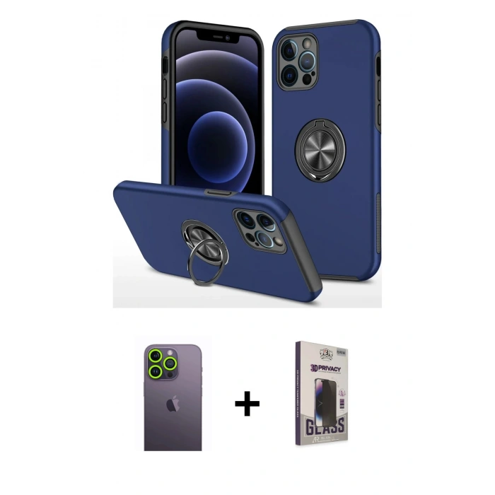 MARSİLYAN™- iPhone 12 Pro Max Kılıf Odak Form Prime - Siyah Bilvis Hayalet Cam Ekran Koruyucu + Neon Fosforlu Kamera Lens - YL