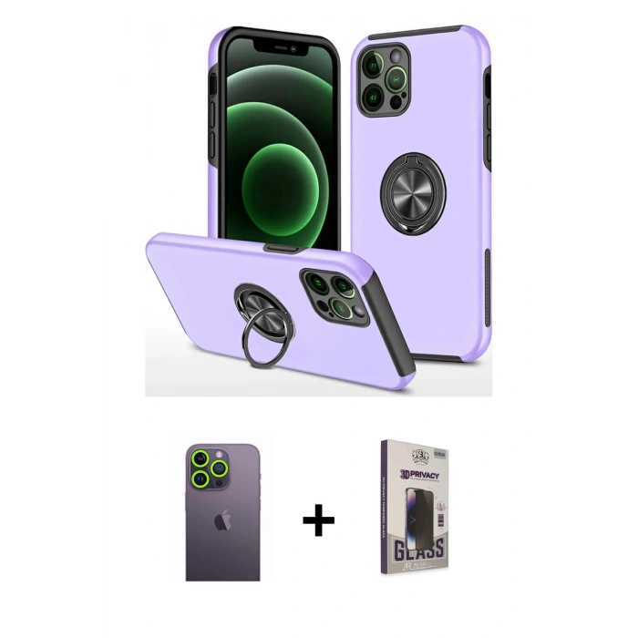 MARSİLYAN™- iPhone 12 Pro Max Kılıf Odak Form Prime - Siyah Bilvis Hayalet Cam Ekran Koruyucu + Neon Fosforlu Kamera Lens - YL