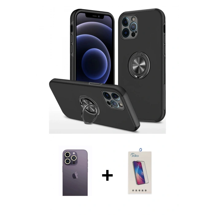 MARSİLYAN™- iPhone 12 Pro Max Kılıf Odak Form Prime - Siyah Joko 5D Cam + Neon Fosforlu Kamera Lens - BZ