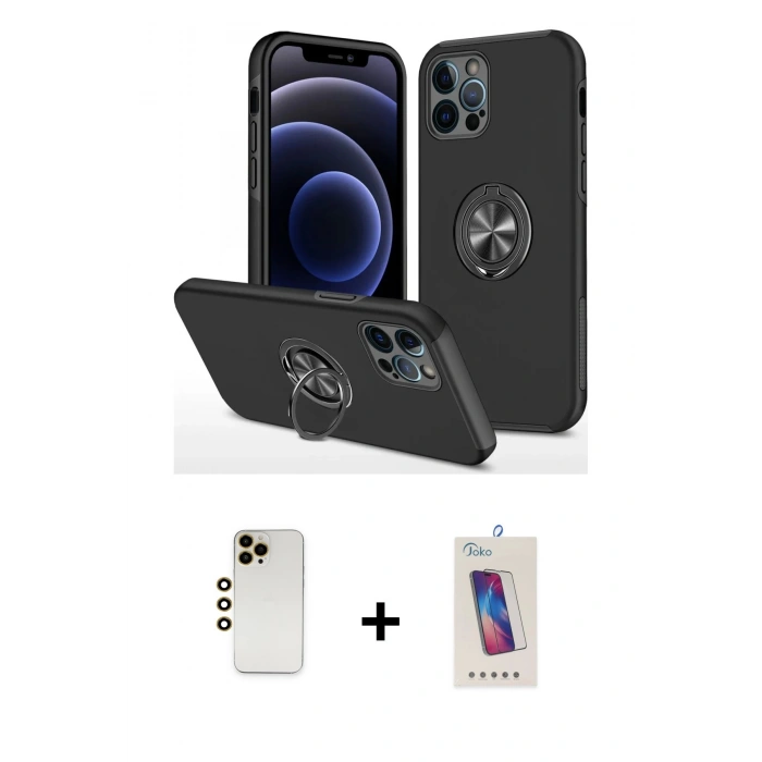 MARSİLYAN™- iPhone 12 Pro Max Kılıf Odak Form Prime - Siyah Joko 5D Cam + Shine Kamera Lens - GD