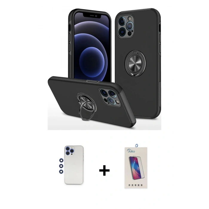 MARSİLYAN™- iPhone 12 Pro Max Kılıf Odak Form Prime - Siyah Joko 5D Cam + Shine Kamera Lens - LT