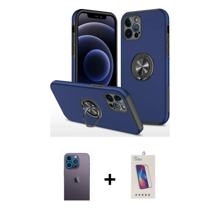 MARSİLYAN™- iPhone 12 Pro Max Kılıf Odak Form Prime - Siyah Joko 5D Cam + Neon Fosforlu Kamera Lens - MI