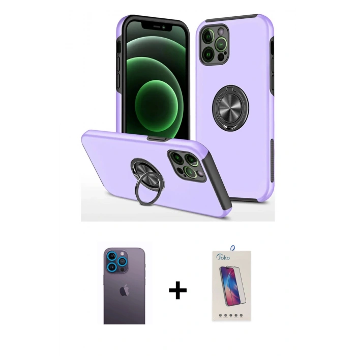 MARSİLYAN™- iPhone 12 Pro Max Kılıf Odak Form Prime - Siyah Joko 5D Cam + Neon Fosforlu Kamera Lens - MI