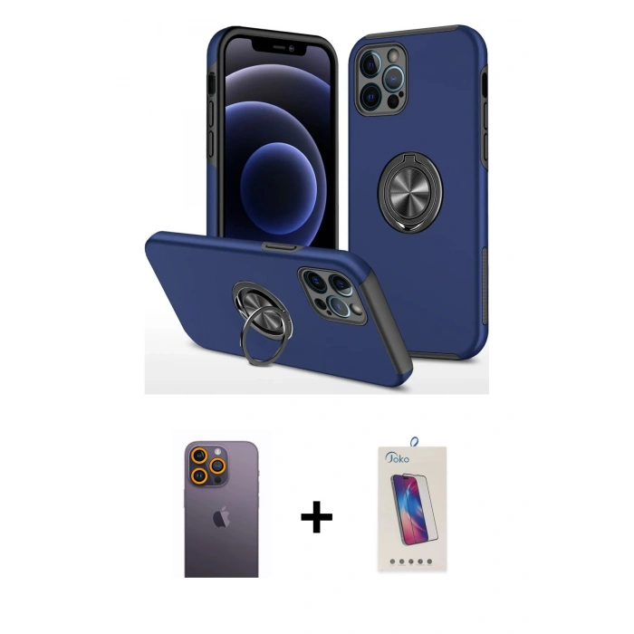 MARSİLYAN™- iPhone 12 Pro Max Kılıf Odak Form Prime - Siyah Joko 5D Cam + Neon Fosforlu Kamera Lens - SI