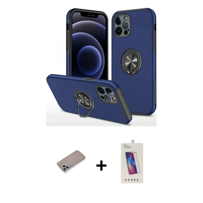 MARSİLYAN™- iPhone 12 Pro Max Kılıf Odak Form Prime - Siyah Joko 5D Cam + Shine Kamera Lens Koruma Cam - SABE
