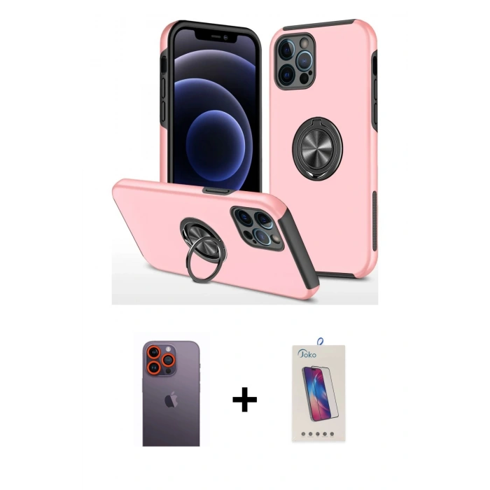 MARSİLYAN™- iPhone 12 Pro Max Kılıf Odak Form Prime - Siyah Joko 5D Cam + Turuncu Neon Fosforlu Kamera Lens