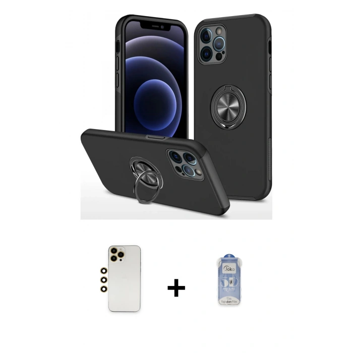 MARSİLYAN™- iPhone 12 Pro Max Kılıf Odak Form Prime - Siyah Joko Magic 5D Cam + Shine Kamera Lens - GD