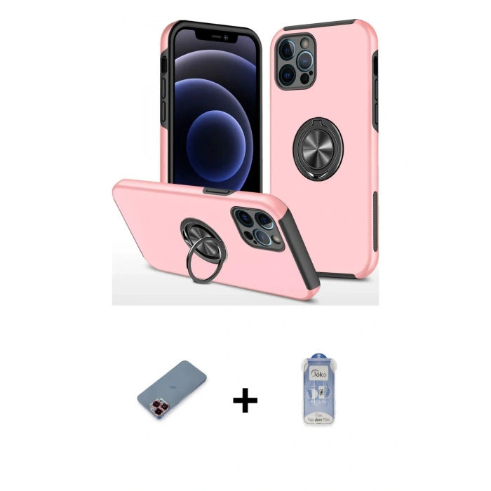 MARSİLYAN™- iPhone 12 Pro Max Kılıf Odak Form Prime - Siyah Joko Magic 5D Cam + Kırmızı Metal Kamera Lens Koruma Cam