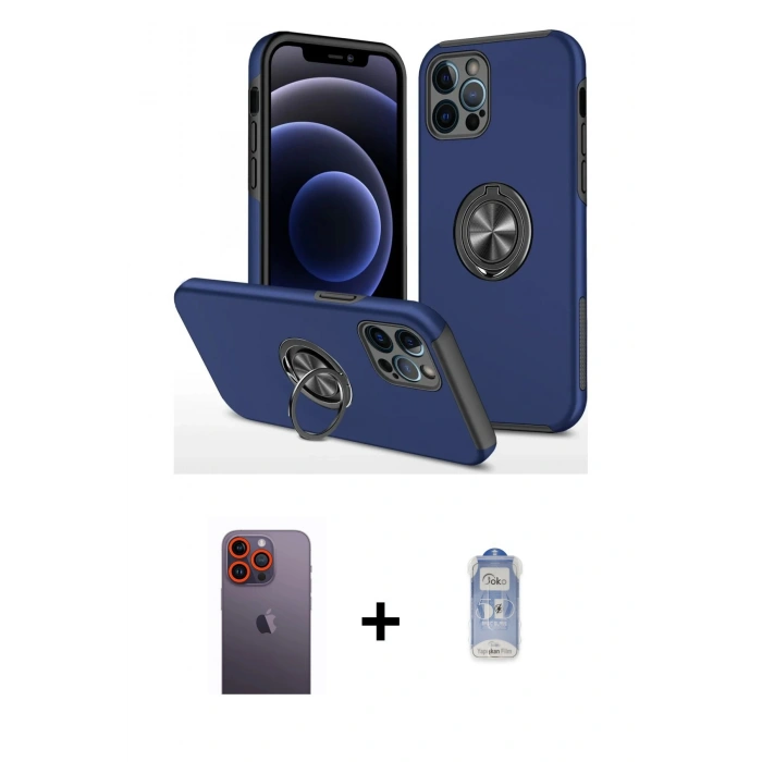 MARSİLYAN™- iPhone 12 Pro Max Kılıf Odak Form Prime - Siyah Joko Magic 5D Cam + Neon Fosforlu Kamera Lens - TU