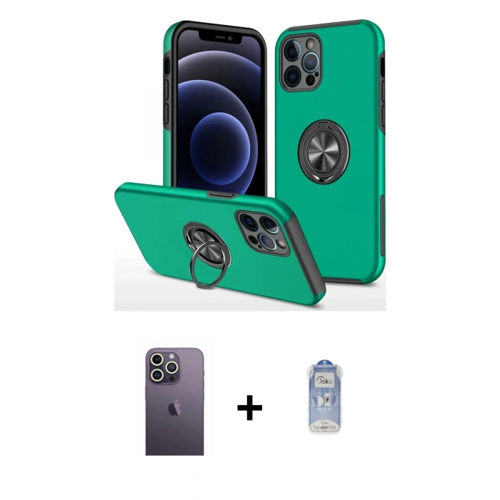MARSİLYAN™- iPhone 12 Pro Max Kılıf Odak Form Prime - Siyah Joko Magic 5D Cam + Neon Fosforlu Kamera Lens - BZ
