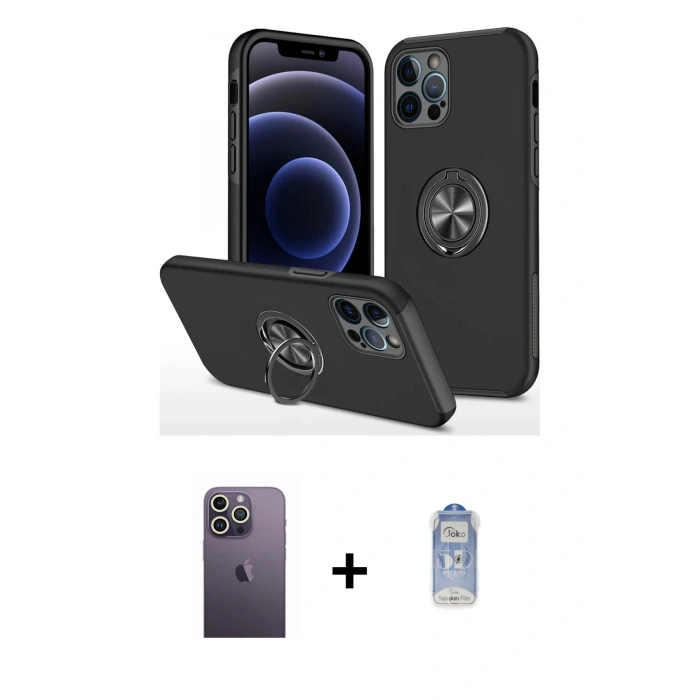 MARSİLYAN™- iPhone 12 Pro Max Kılıf Odak Form Prime - Siyah Joko Magic 5D Cam + Neon Fosforlu Kamera Lens - BZ