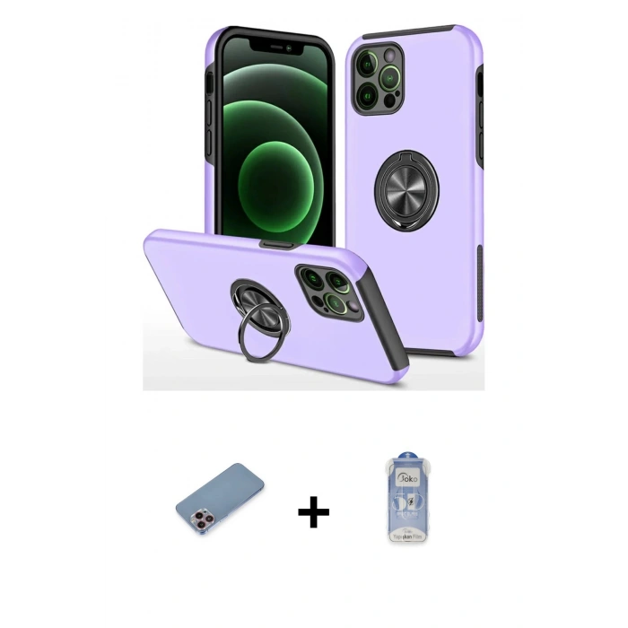 MARSİLYAN™- iPhone 12 Pro Max Kılıf Odak Form Prime - Siyah Joko Magic 5D Cam + Pembe Shine Kamera Lens Koruma Cam