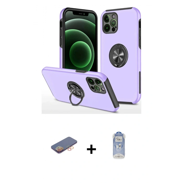 MARSİLYAN™- iPhone 12 Pro Max Kılıf Odak Form Prime - Siyah Joko Magic 5D Cam + Renkli Kamera Lens Koruma Cam - TU