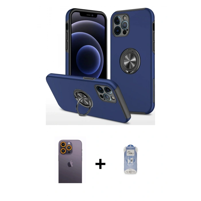 MARSİLYAN™- iPhone 12 Pro Max Kılıf Odak Form Prime - Siyah Joko Magic 5D Cam + Neon Fosforlu Kamera Lens - SI