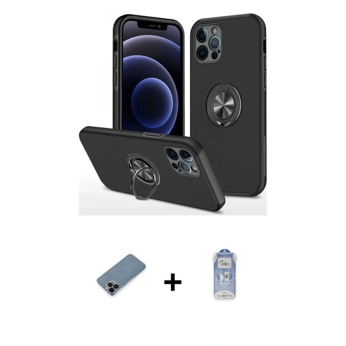 MARSİLYAN™- iPhone 12 Pro Max Kılıf Odak Form Prime - Siyah Joko Magic 5D Cam + Shine Kamera Lens Koruma Cam - SH