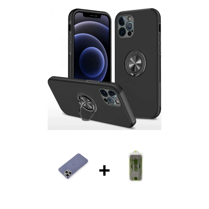 MARSİLYAN™- iPhone 12 Pro Max Kılıf Odak Form Prime - Siyah Joko Magic 5D Hayalet Cam + Metal Kamera Lens Koruma Cam - GD