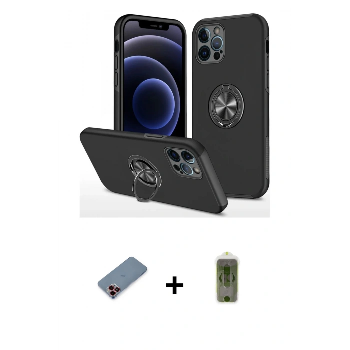 MARSİLYAN™- iPhone 12 Pro Max Kılıf Odak Form Prime - Siyah Joko Magic 5D Hayalet Cam + Metal Kamera Lens Koruma Cam - KI