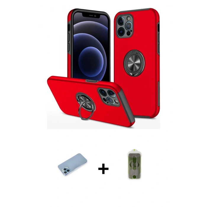 MARSİLYAN™- iPhone 12 Pro Max Kılıf Odak Form Prime - Siyah Joko Magic 5D Hayalet Cam + Mavi Shine Kamera Lens Koruma Cam