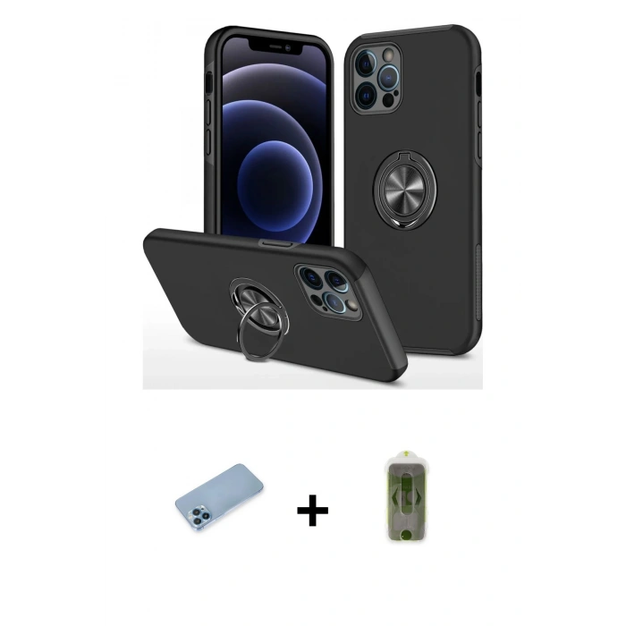 MARSİLYAN™- iPhone 12 Pro Max Kılıf Odak Form Prime - Siyah Joko Magic 5D Hayalet Cam + Mavi Shine Kamera Lens Koruma Cam