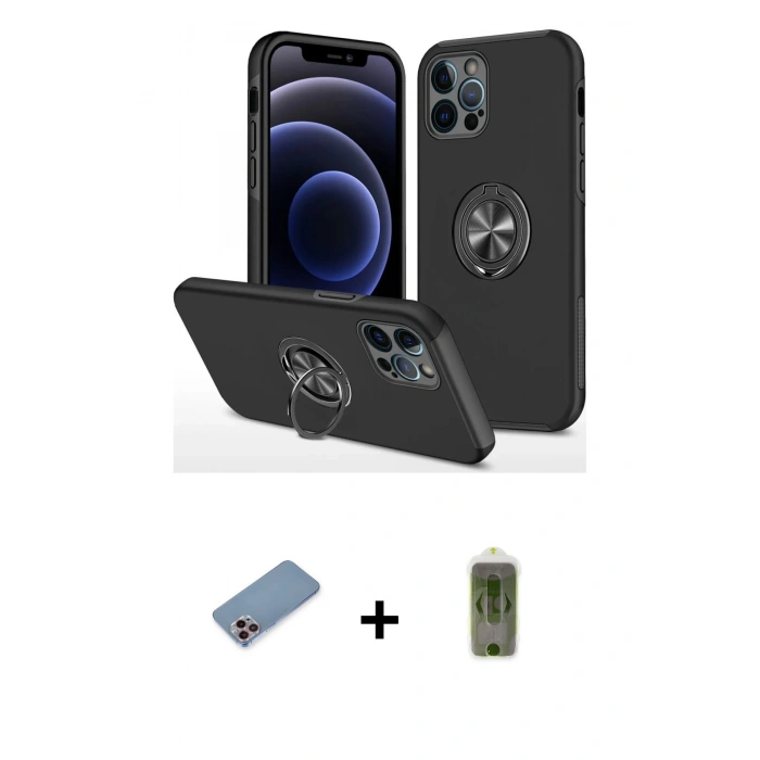 MARSİLYAN™- iPhone 12 Pro Max Kılıf Odak Form Prime - Siyah Joko Magic 5D Hayalet Cam + Pembe Shine Kamera Lens Koruma Cam