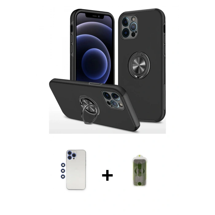 MARSİLYAN™- iPhone 12 Pro Max Kılıf Odak Form Prime - Siyah Joko Magic 5D Hayalet Cam + Shine Kamera Lens - LT