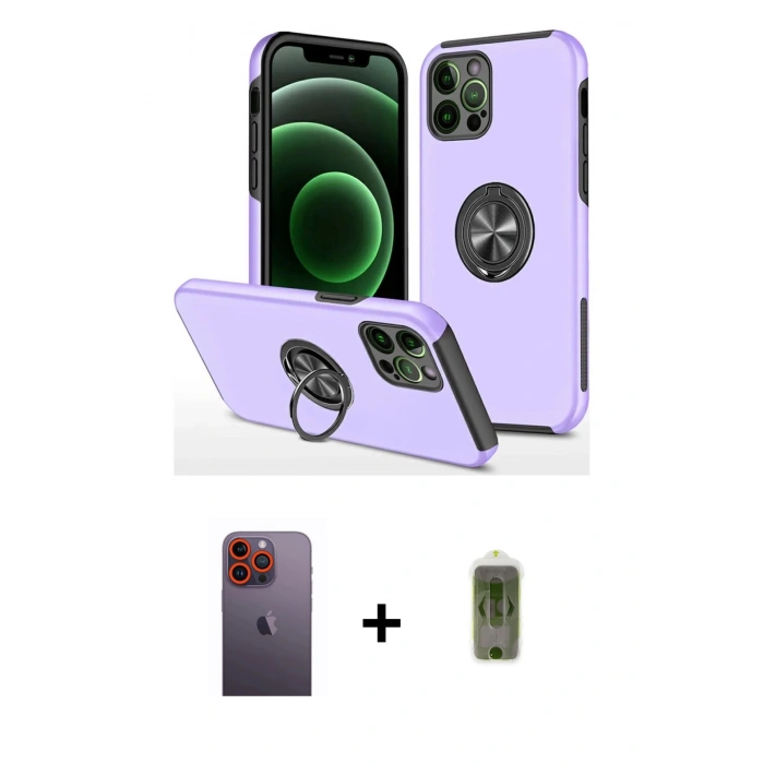 MARSİLYAN™- iPhone 12 Pro Max Kılıf Odak Form Prime - Siyah Joko Magic 5D Hayalet Cam + Neon Fosforlu Kamera Lens - TU
