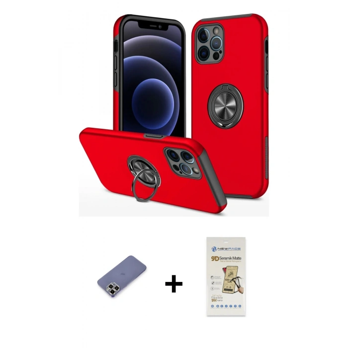 MARSİLYAN™- iPhone 12 Pro Max Kılıf Odak Form Prime - Siyah Mat Seramik Nano Ekran Koruyucu + Metal Kamera Lens Koruma Cam - GD