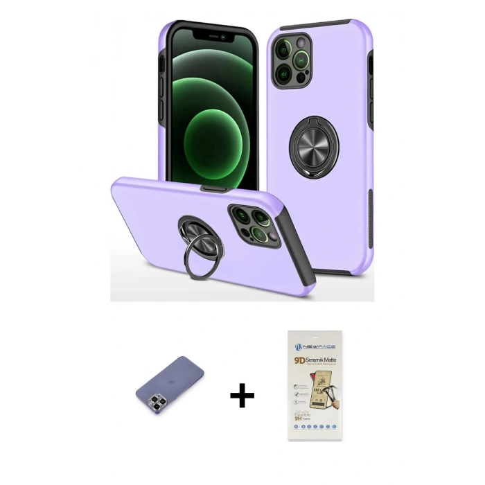 MARSİLYAN™- iPhone 12 Pro Max Kılıf Odak Form Prime - Siyah Mat Seramik Nano Ekran Koruyucu + Metal Kamera Lens Koruma Cam - GD