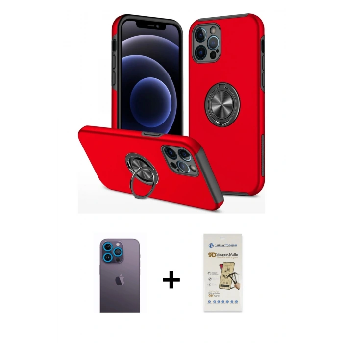 MARSİLYAN™- iPhone 12 Pro Max Kılıf Odak Form Prime - Siyah Mat Seramik Nano Ekran Koruyucu + Neon Fosforlu Kamera Lens - MI