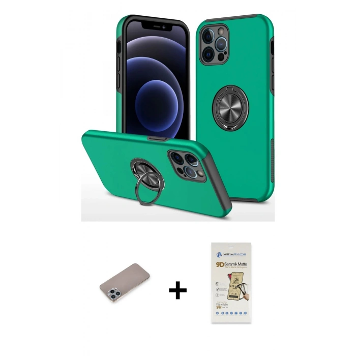MARSİLYAN™- iPhone 12 Pro Max Kılıf Odak Form Prime - Siyah Mat Seramik Nano Ekran Koruyucu + Shine Kamera Lens Koruma Cam - SABE