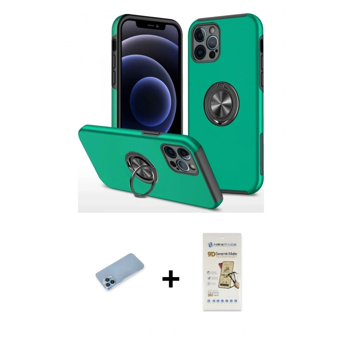 MARSİLYAN™- iPhone 12 Pro Max Kılıf Odak Form Prime - Siyah Mat Seramik Nano Ekran Koruyucu + Shine Kamera Lens Koruma Cam - MI