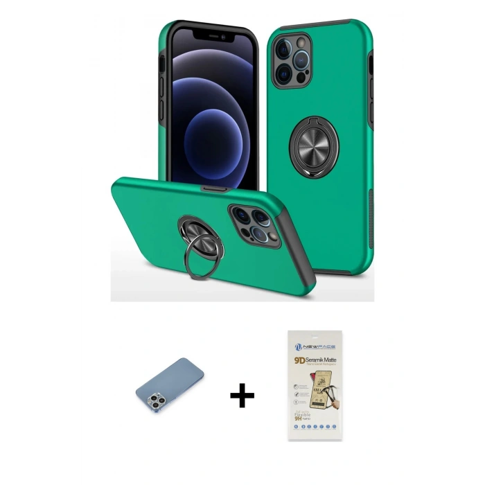 MARSİLYAN™- iPhone 12 Pro Max Kılıf Odak Form Prime - Siyah Mat Seramik Nano Ekran Koruyucu + Shine Kamera Lens Koruma Cam - GS