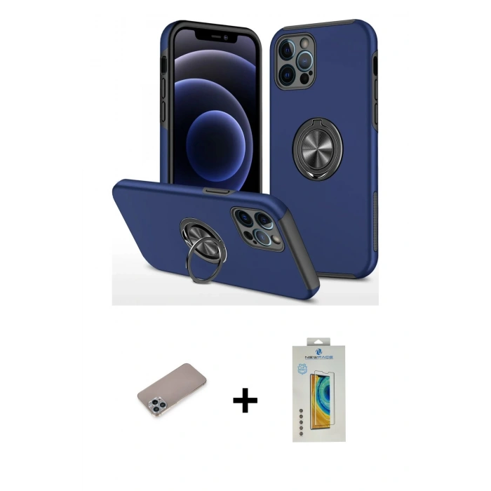 MARSİLYAN™- iPhone 12 Pro Max Kılıf Odak Form Prime - Siyah Polymer Nano Ekran Koruyucu + Shine Kamera Lens Koruma Cam - SABE