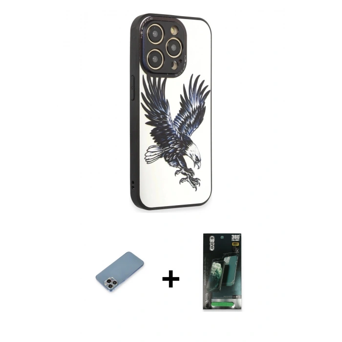 MARSİLYAN™- iPhone 12 Pro Max Kılıf Odak Klasik Serisi - Şeffaf 360 Full Body Arka Koruyucu + Shine Kamera Lens Koruma Cam - GI