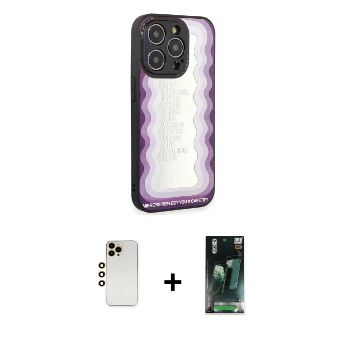 MARSİLYAN™- iPhone 12 Pro Max Kılıf Odak Klasik Serisi - Şeffaf 360 Full Body Arka Koruyucu + Shine Kamera Lens - GD