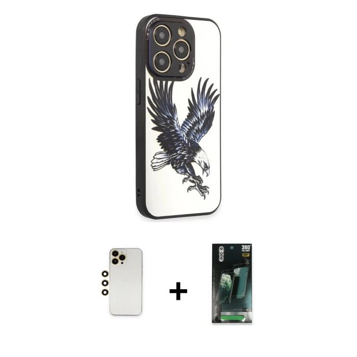 MARSİLYAN™- iPhone 12 Pro Max Kılıf Odak Klasik Serisi - Şeffaf 360 Full Body Arka Koruyucu + Shine Kamera Lens - GD