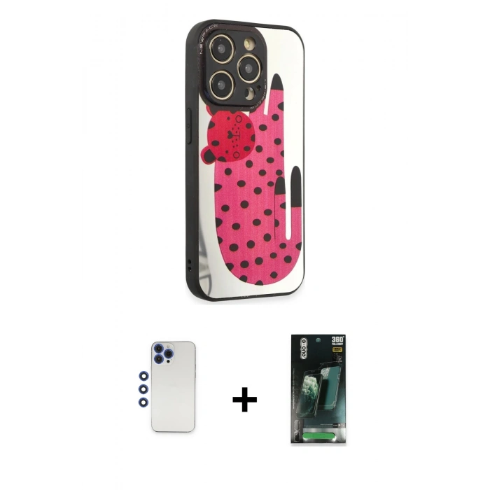 MARSİLYAN™- iPhone 12 Pro Max Kılıf Odak Klasik Serisi - Şeffaf 360 Full Body Arka Koruyucu + Lacivert Shine Kamera Lens