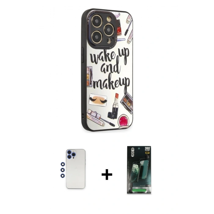 MARSİLYAN™- iPhone 12 Pro Max Kılıf Odak Klasik Serisi - Şeffaf 360 Full Body Arka Koruyucu + Lacivert Shine Kamera Lens